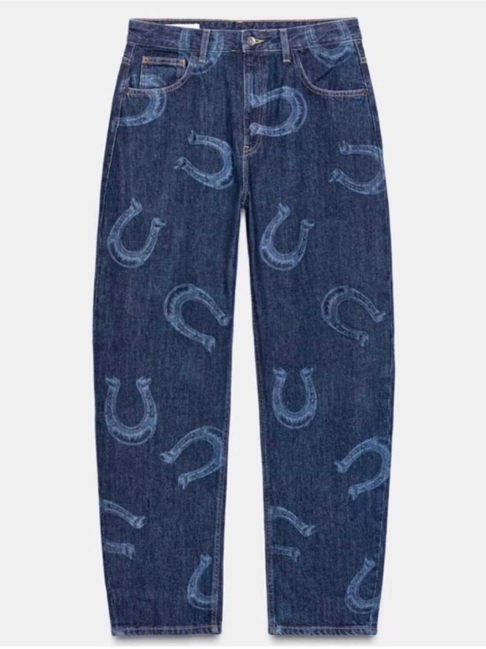 Zara Dark Blue Straight-Leg Horseshoe Printed Cowboy Western Denim Jeans - Picture 5 of 12